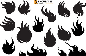 Fire flames Firefighter silhouette set vector on transparent background 