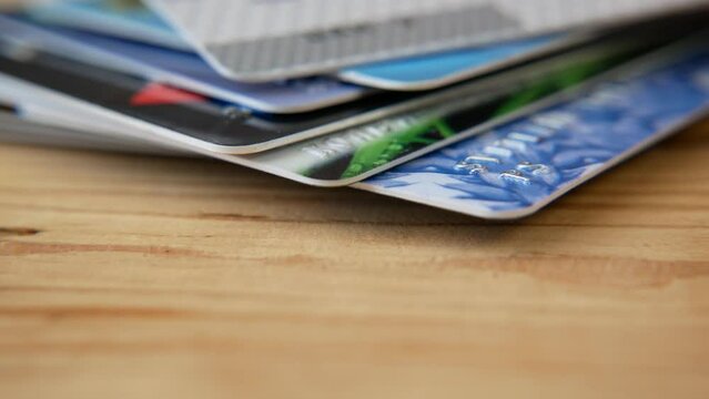 Visa credit card and Mastercard, stack of plastic bank card