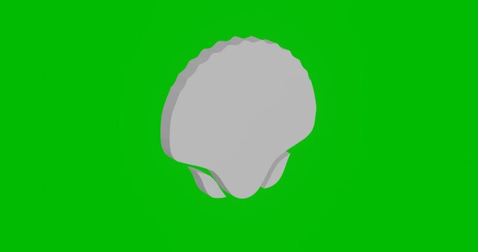Animation of rotation of a white sea shell symbol with shadow. Simple and complex rotation. Seamless looped 4k animation on green chroma key background