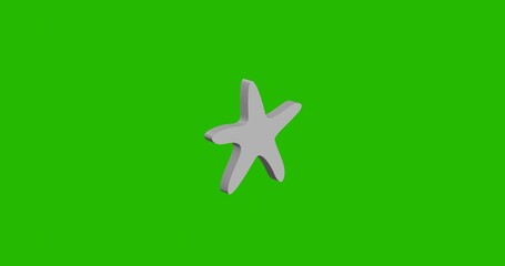 Isolated realistic white starfish symbol front view with shadow. 3d illustration on green chroma key background