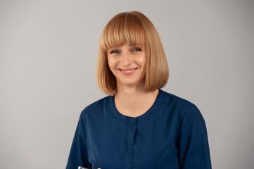 Beautiful blonde businesswoman portrait on background