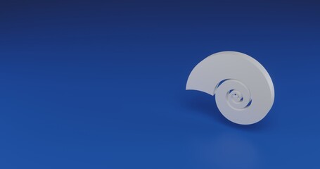 Isolated realistic white marine nautilus symbol with shadow. Located on the right side of the scene. 3d illustration on blue background © Alexey