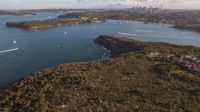 Sydney Cityscape view Over the Bay and Parks with views on Boats and Skyscrapers