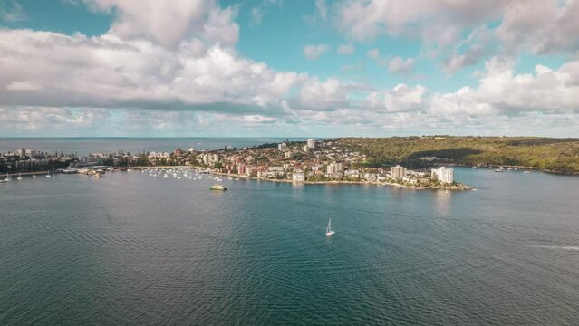Manly Harbour Harbor Panoramic View Hyperlapse Views on Ocean and Ferry Cloudy day