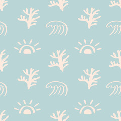 Ocean seamless pattern with corals, waves, seaweed © Artrise Stocker