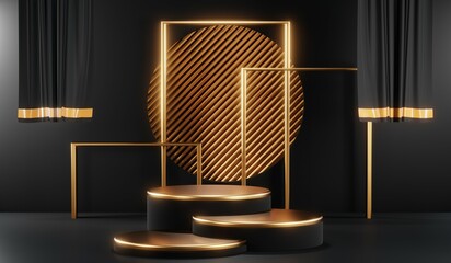 3D rendering of blank product background for cream cosmetics Modern black podium background