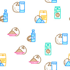 coconut coco fruit white tropical vector seamless pattern thin line illustration