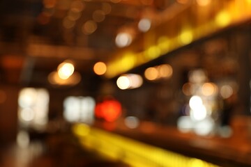 Blurred view of bar counter in cafe