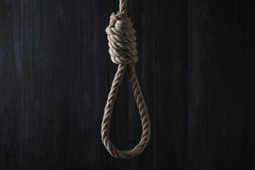 Tied rope noose against dark wooden background