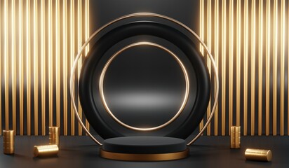 3D rendering of blank product background for cream cosmetics Modern black podium background