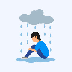 depressed young man in a lonely place drowning in his sadness, depressed man who needs help, vector illustration,