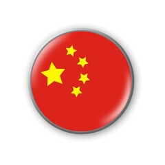 China flag. Round badge in the colors of the China flag. Isolated on white background. Design element. 3D illustration.