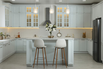Luxury kitchen interior with new stylish furniture