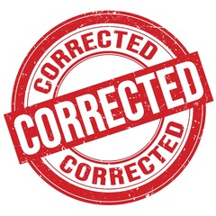 CORRECTED text written on red round stamp sign