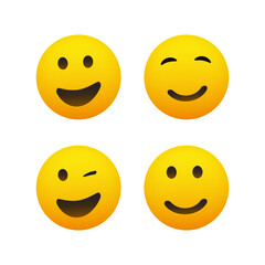 Set of Smiling and Winking Emoticons - Simple Shiny Happy Emoji Clip-Art, Isolated on White - Vector Design
