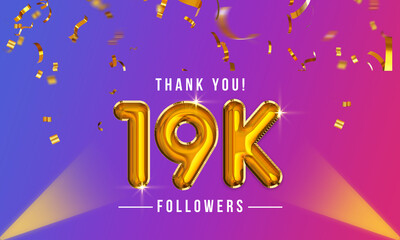 Thank you, 19k or nineteen thousand followers celebration design, Social Network friends,  followers celebration background