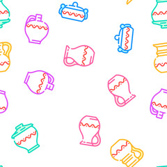 clay pot ceramic pottery bowl vector seamless pattern thin line illustration