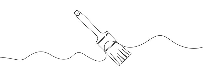 Continuous one line drawing silhouette of brush. The paintbrush linear icon. One line drawing background. Vector illustration. Linear brush background