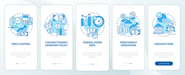 Fototapeta na wymiar Government deals with inflation blue onboarding mobile app screen. Walkthrough 5 steps editable graphic instructions with linear concepts. UI, UX, GUI template. Myriad Pro-Bold, Regular fonts used