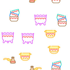 clay pot ceramic pottery bowl vector seamless pattern thin line illustration