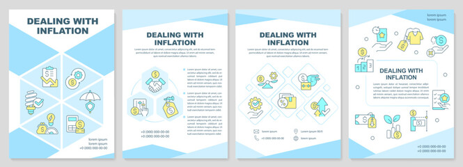 Fototapeta na wymiar Dealing with inflation turquoise brochure template. Leaflet design with linear icons. Editable 4 vector layouts for presentation, annual reports. Arial-Black, Myriad Pro-Regular fonts used