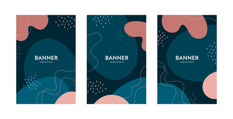Abstract banner template set. Vector colorful trendy vertical design illustration. Collection of black and pink frame with geometric shape on nature background for offer, invitation