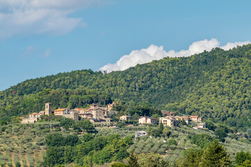 Fototapeta na wymiar Panoramic view of the ancient village of Castelleone, Perugia, Italy, surrounded by nature