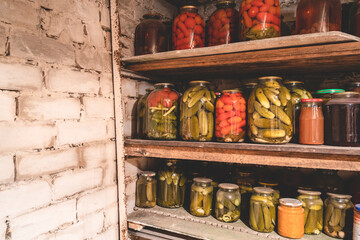 pickles and tomatoes in the cellar