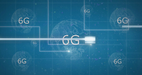 Image of interference over globe with 6g text on blue background