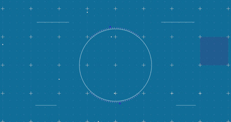 Image of scope scanning over globe and 5g text on blue background