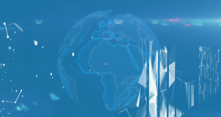 Image of globe with 6g text over network of connections on blue background