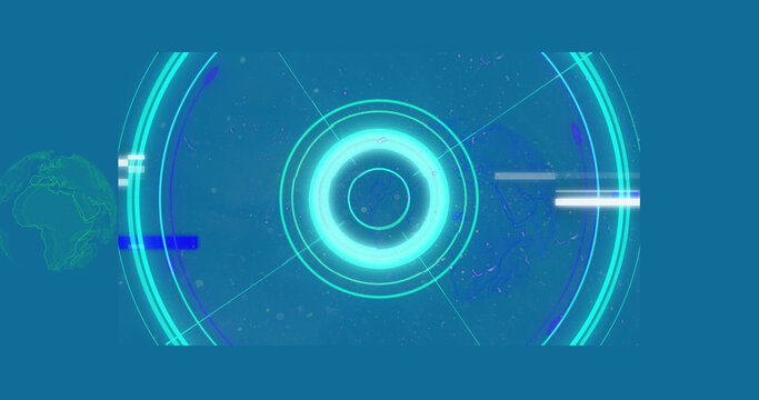 Image of scope scanning over 6g text and globe on blue background