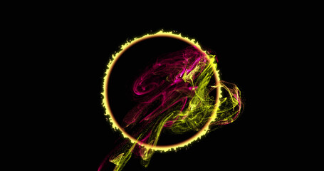 Images of moving liquid colorful shapes over black background