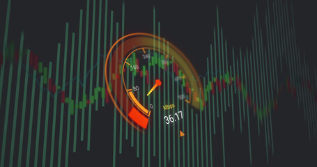 Image of data processing over speedometer