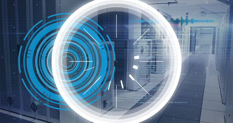 Image of data processing over server room