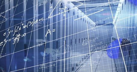 Image of data processing over server room