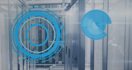Image of data processing over server room