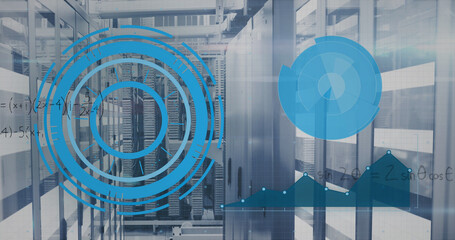 Image of data processing over server room