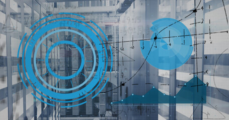 Image of data processing over server room