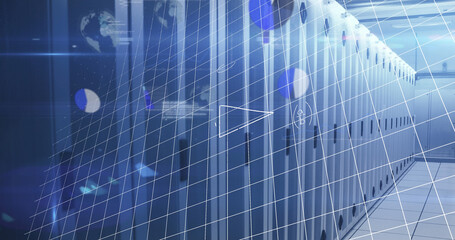 Image of data processing over server room