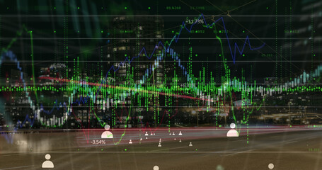 Image of data processing over cityscape