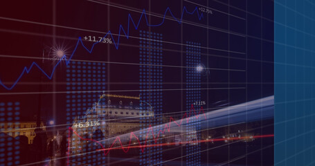 Image of data processing over cityscape