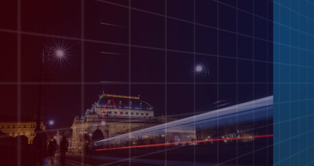 Image of data processing over cityscape