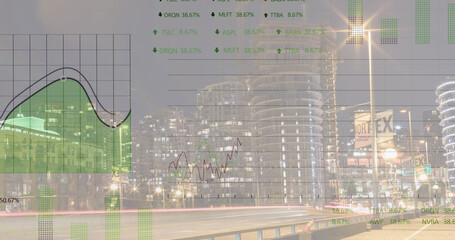 Image of data processing over cityscape