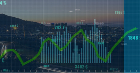 Image of data processing over cityscape