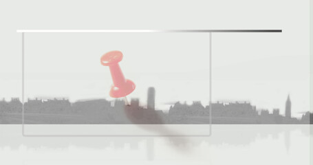 Image of frame and pin over cityscape