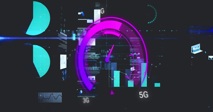 Image of data processing over speedometer