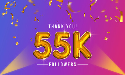 Thank you, 55k or fifty-five thousand followers celebration design, Social Network friends,  followers celebration background