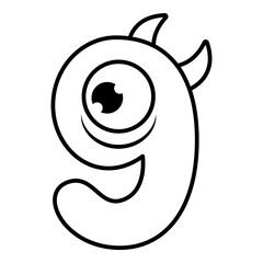 9.Funny Monsters Colorful Numbers, Cute Fantasy Aliens in the Shape of Numerals. Cartoon numbers from 0 to 9 icons are made in the form of human figures with big eyes and face. Arabic numerals. Vector