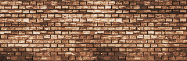 Panoramic view  empty, old, yellow brick wall background with copy space.
